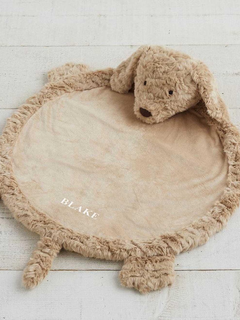 NEW Pottery Barn Labradoodle Plush Play Mat embroidered with the name Emery.
